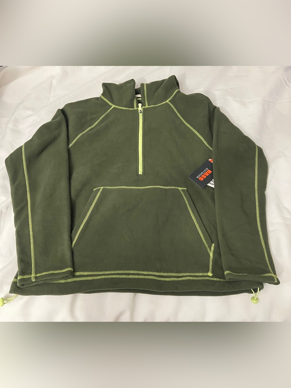 Bass Women Olive Green Half-Zip Fleece with Lime Contrast